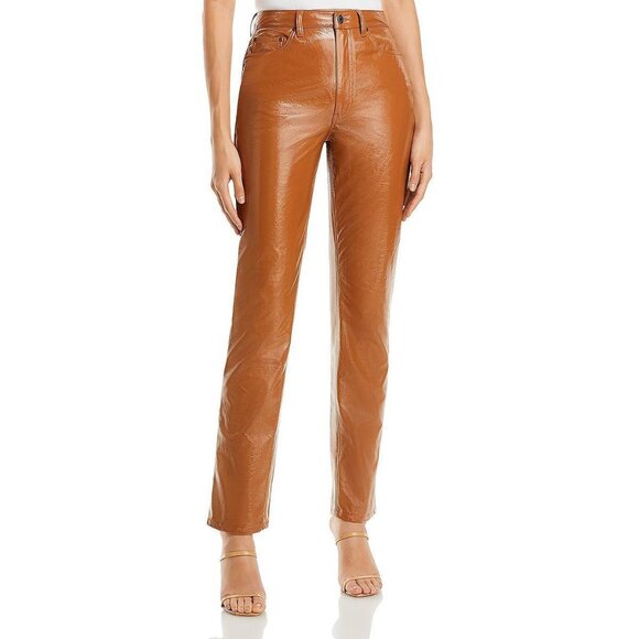 AFRM Women's Heston Vegan Leather High Rise Straight Leg Pants Brown B4HP $88 - Picture 1 of 2